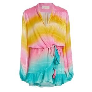 Rococo Sand Pink Yellow Turquoise Ombre Wrap Dress